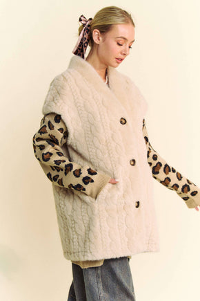 Plus Button Fuzzy Fur Vest Jacket
