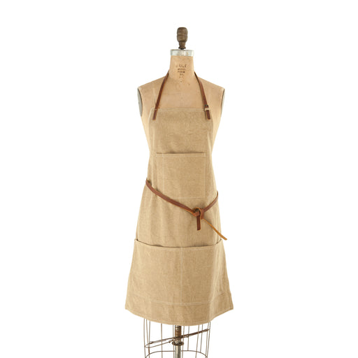 Cotton Canvas Apron With Pockets & Leather Ties