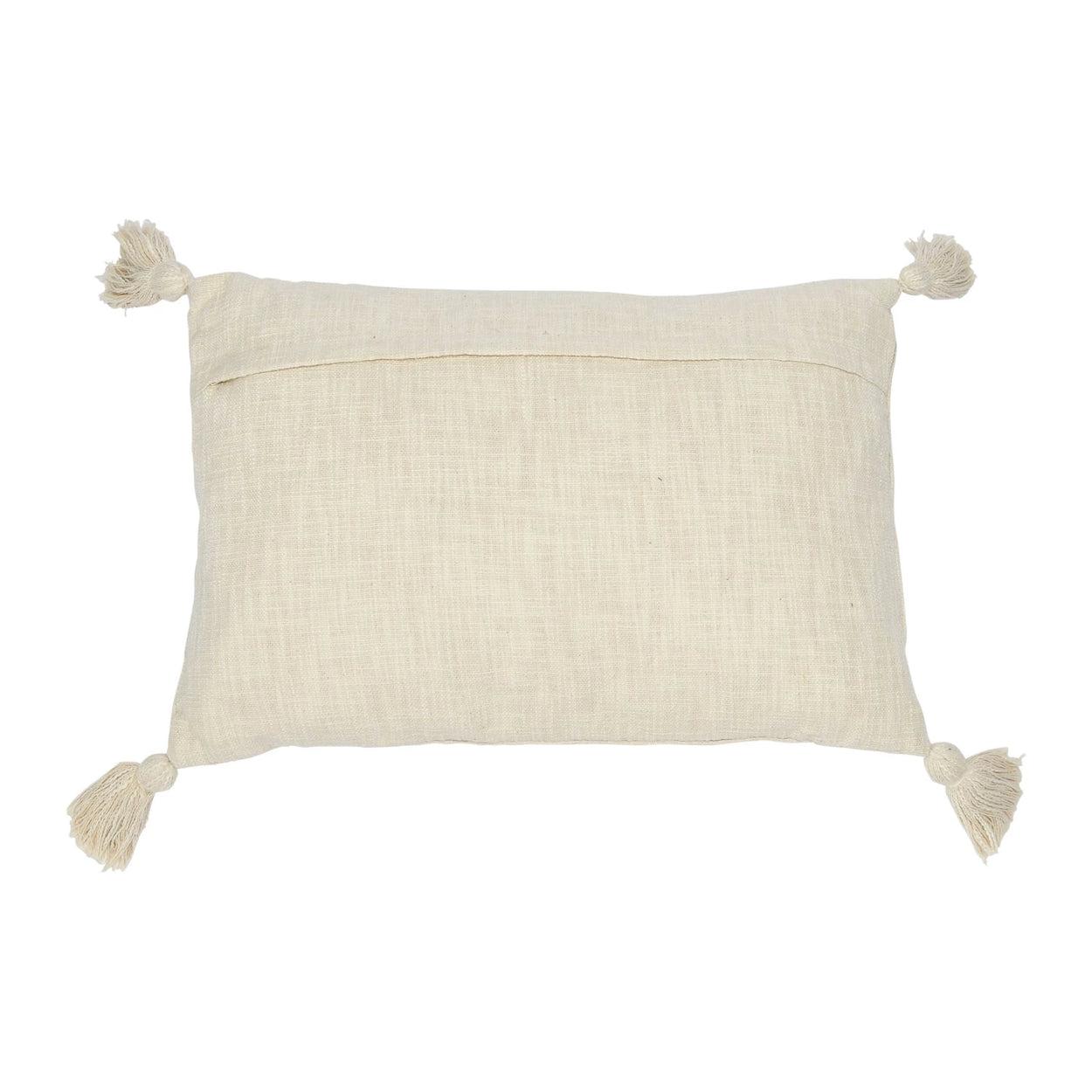 Woven Cotton Slub Lumbar Pillow With Applique, Fringe & Tassels