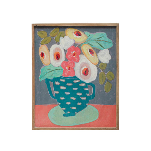 Wood Framed Wall Décor With Flowers In Vase