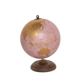 Pink Metal & PVC Globe on Mango Wood Stand