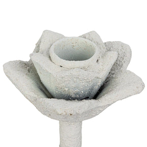 White Coarse Cast Iron Flower Taper Holder With Flowers