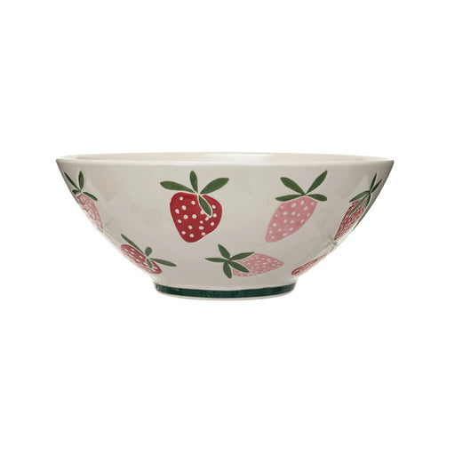 Hand Painted Stoneware Bowl WIth Wax Relief Strawberries