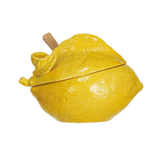 Stoneware Lemon Shaped Sugar Pot With Wood Spoon