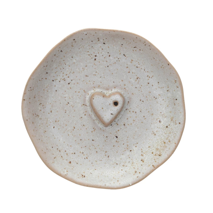 Stoneware Incense Dish Holder With Embossed Heart