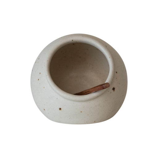 Stoneware Salt Cellar With Mango Wood Spoon