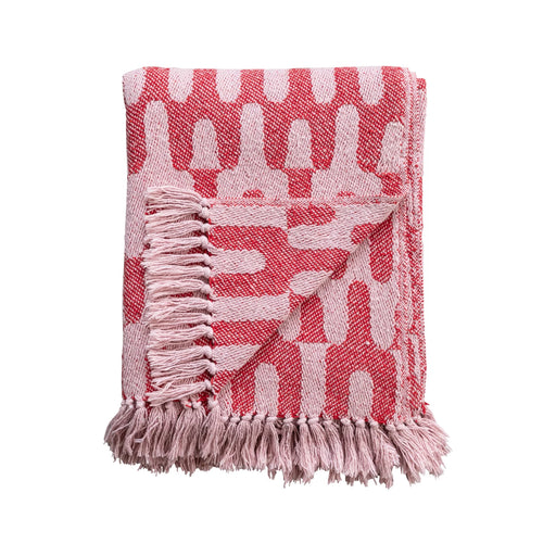 Red & Pink Woven Recycled Cotton Blend Throw With Pattern & Fringe