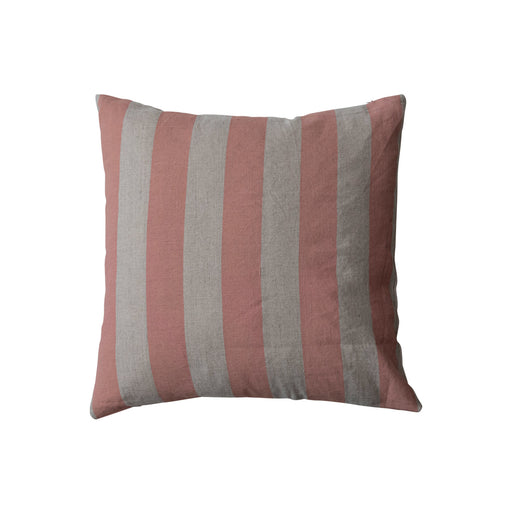 Pink Square Cotton & Linen Printed Pillow With Stripes