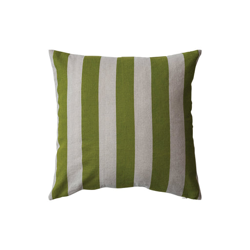 Green Square Cotton & Linen Printed Pillow With Stripes