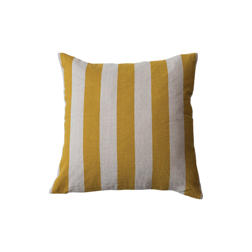 Yellow Square Cotton & Linen Printed Pillow With Stripes
