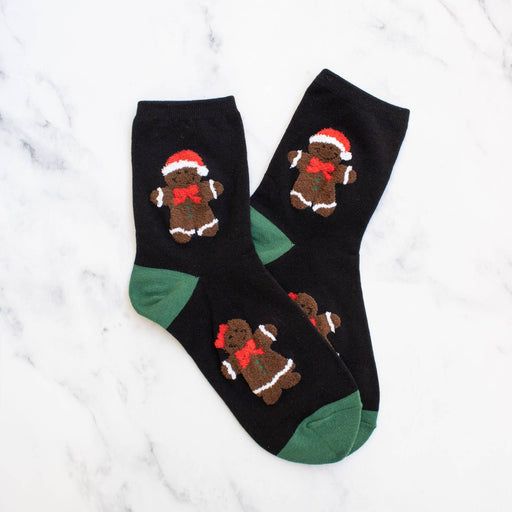 Black & Green Big Holiday Gingerbread Casual Socks