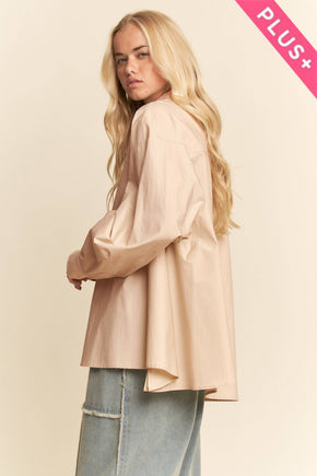 Plus Cream Blouse Long Sleeve Shirt