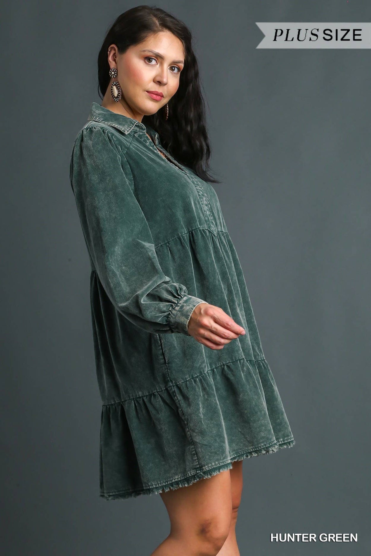 Plus Green Washed Corduroy Mini Dress