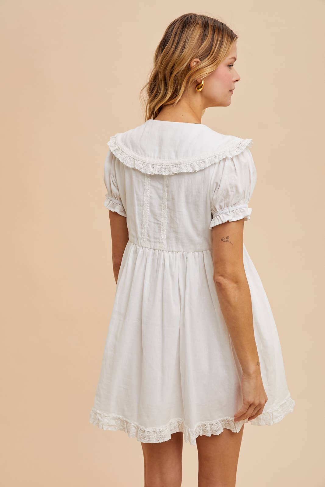 White Statement Collar Mini Dress