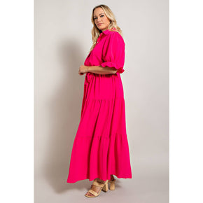 Plus Fuchsia Button Down Maxi Dress