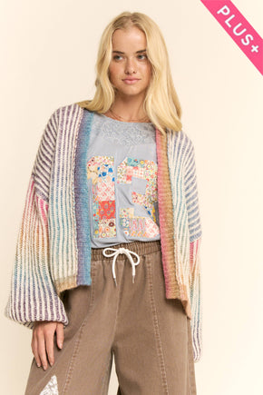 Plus Rainbow Stripe Open Cardigan