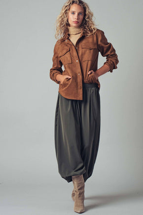 Camel Faux Suede Button-Up Shacket