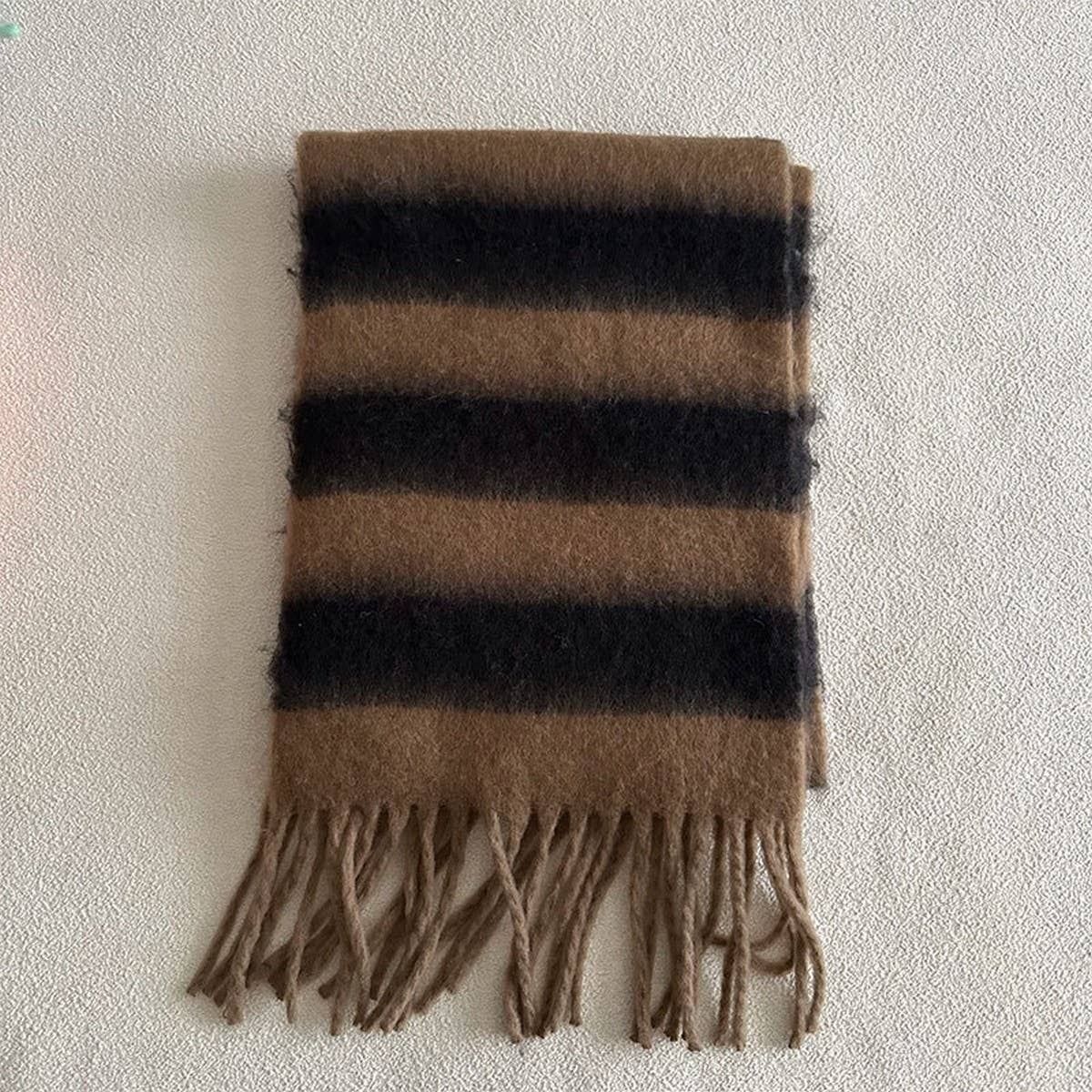 Brown & Black Stripe Scarf Thick Winter Wrap