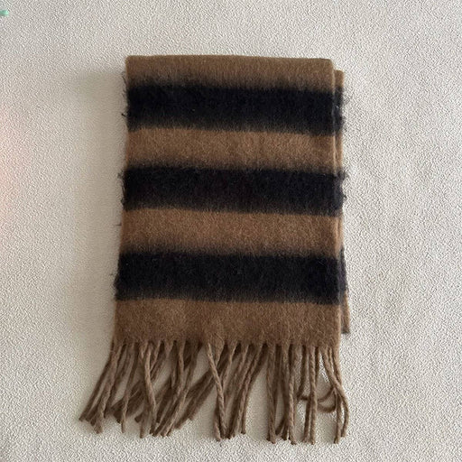 Brown & Black Stripe Scarf Thick Winter Wrap