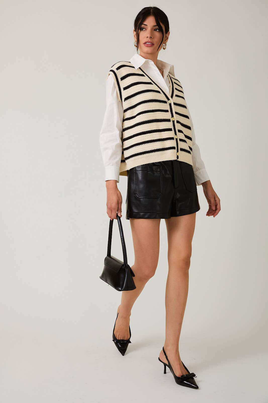 V-Neck Button Down Sleeveless Stripe Vest