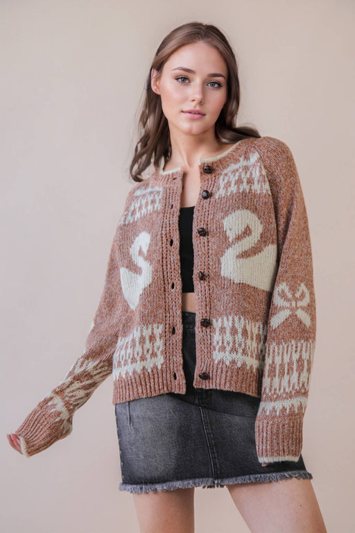 Mocha Oversized Graphic Casual Knit Sweater