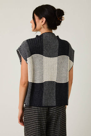 Cream & Black High Neck Wide Shoulder Top