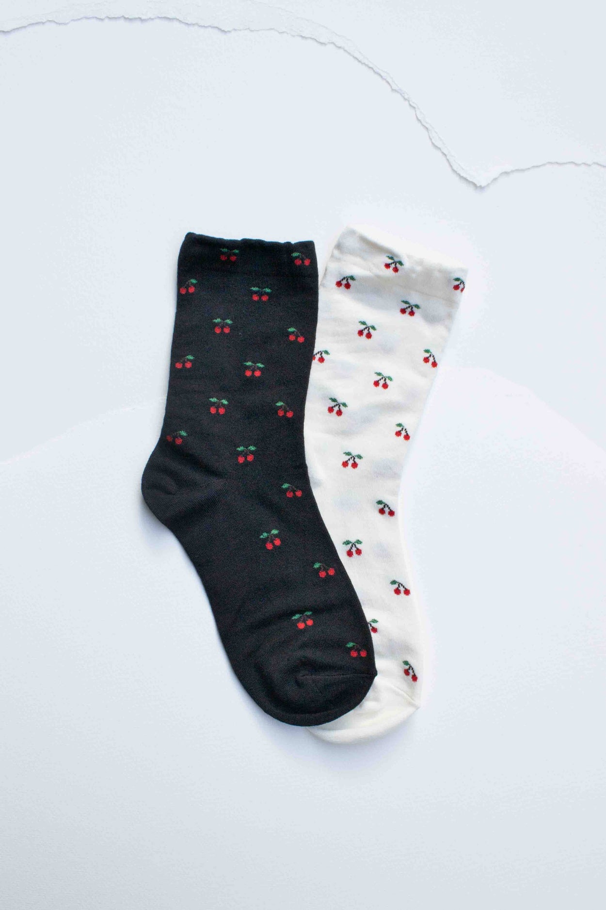 Ivory Cherry Pattern Cotton Blend Socks
