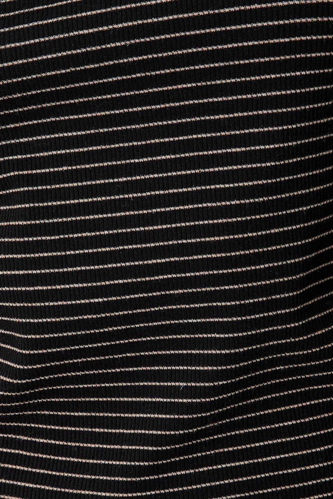 Black & Taupe Mock Neck Long Sleeve Stripe Top