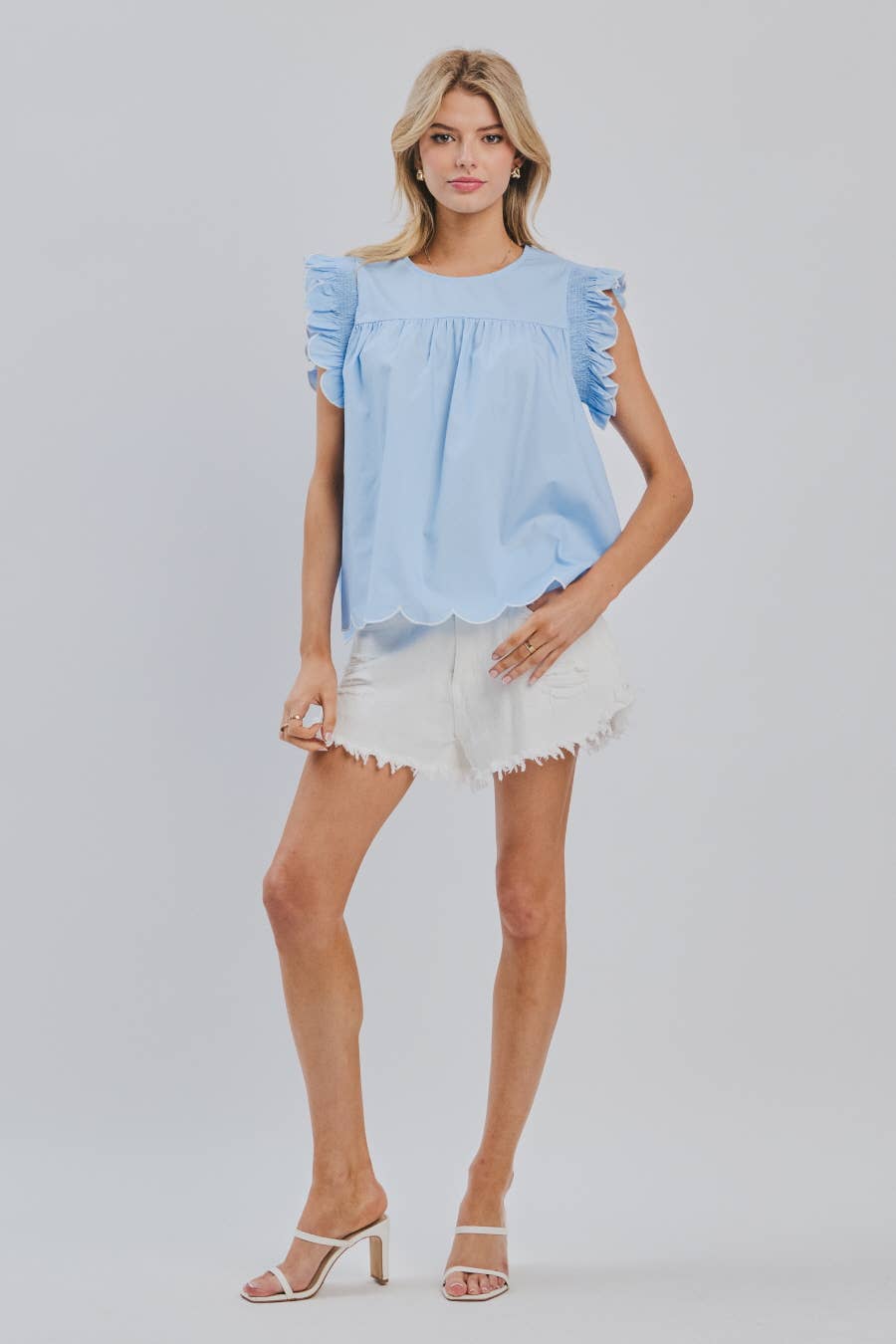 Plus Powder Blue Scalloped Flutter Sleeve Blouse