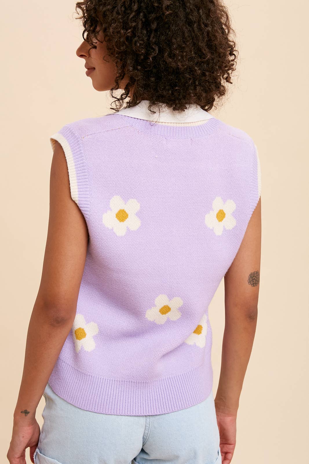 Lavender Daisy Print Sweater Vest