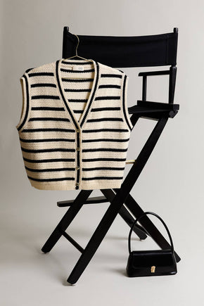 V-Neck Button Down Sleeveless Stripe Vest