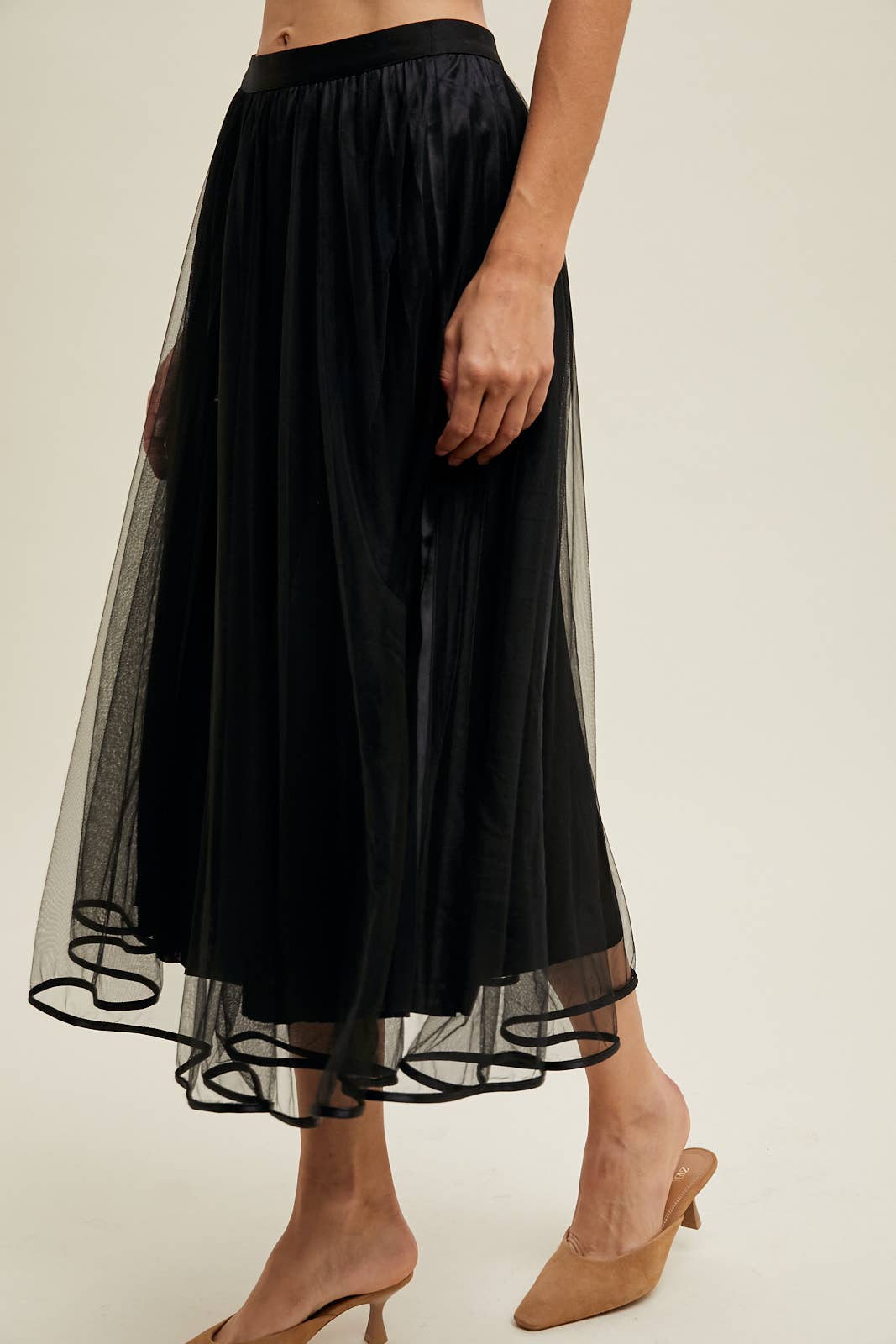 Black Tulle Midi Skirt