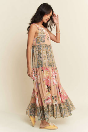 Plus Floral Boho Mixed Stripe Maxi Dress