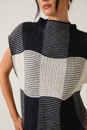 Cream & Black High Neck Wide Shoulder Top