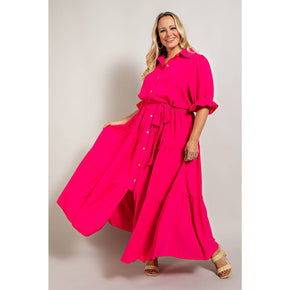 Plus Fuchsia Button Down Maxi Dress