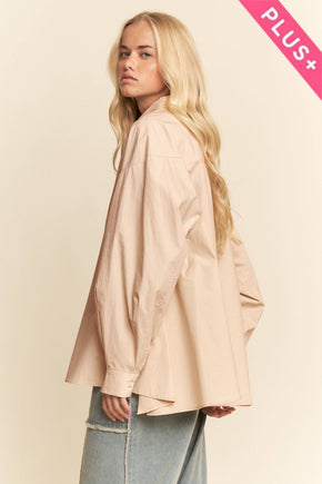 Plus Cream Blouse Long Sleeve Shirt