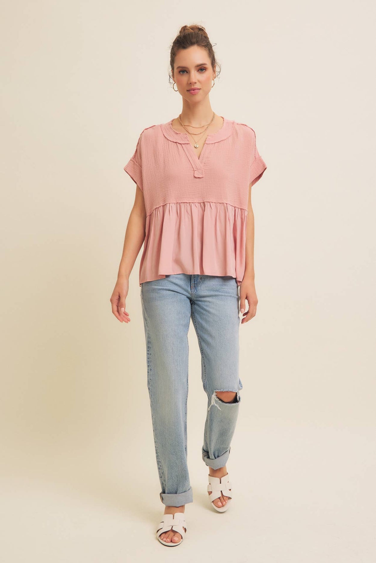 Dusty Peach Ruffle Hem Blouse