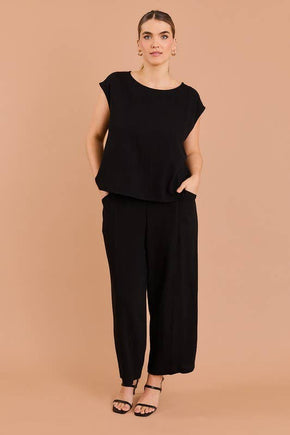 Plus Black Elastic Waist Front Pocket Pants