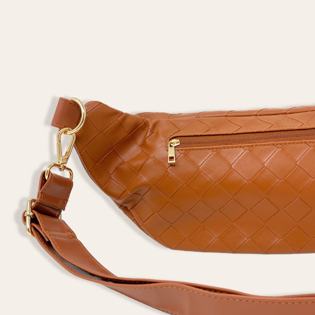 Woven Cognac Belt Bag