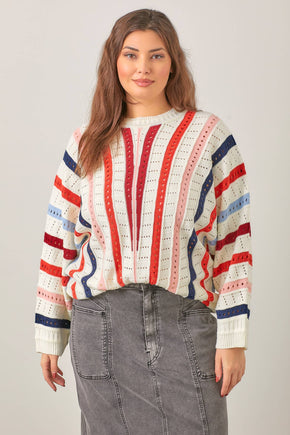 Plus Multi Color Stripe Sweater Top