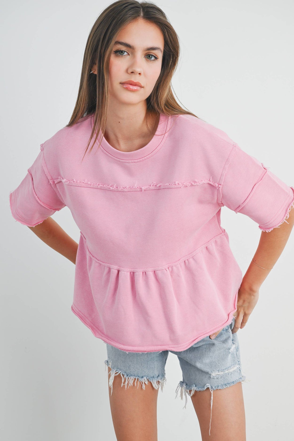 Pink Ruffle Tiered Blouse