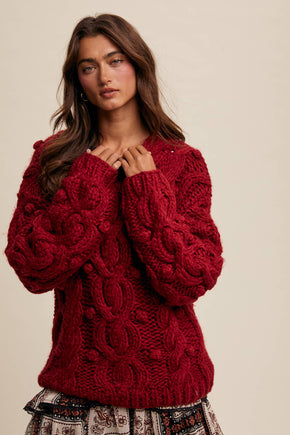 Red Chunky Cable Knit Sweater