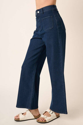 Indigo 2 Pocket Detail Wide Leg High Waist Denim Pant