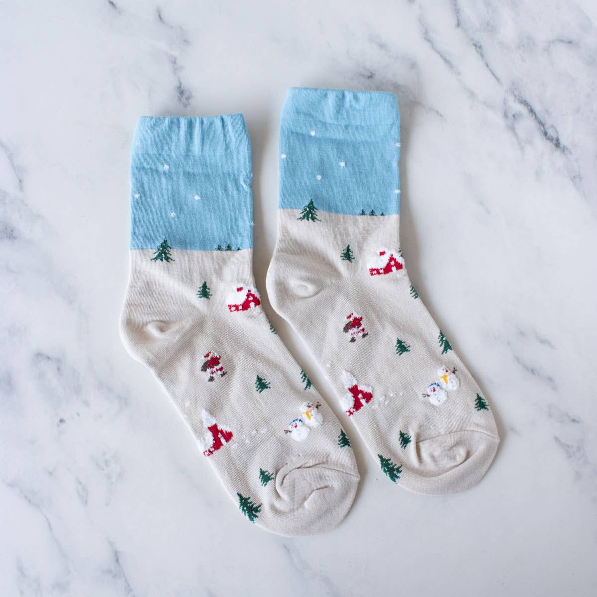 Beige & Blue Santa Claus Village Casual Socks