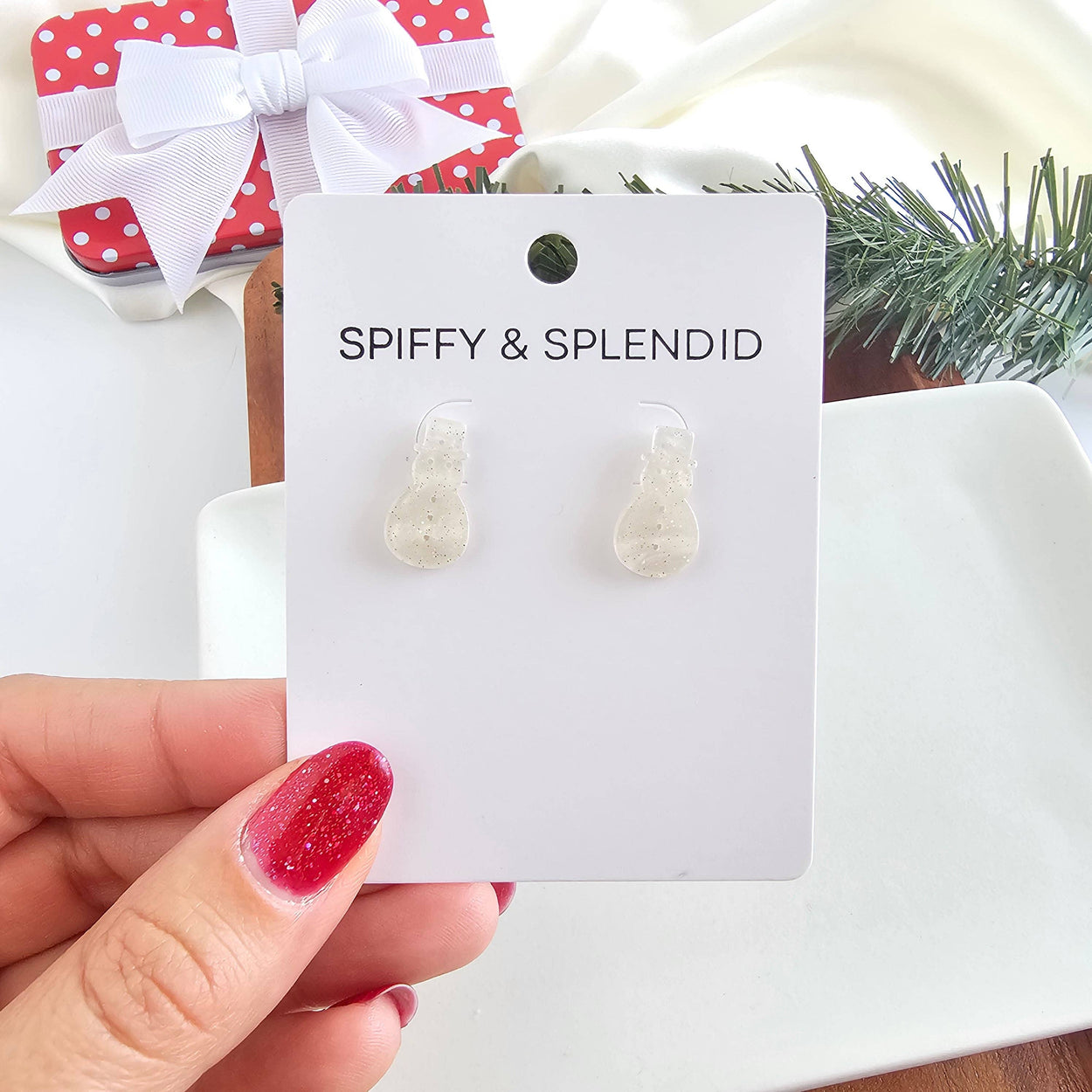 White Shimmer Snowman Studs