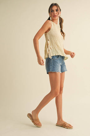 Custard Cream Crinkle Texture Side Tying Tank