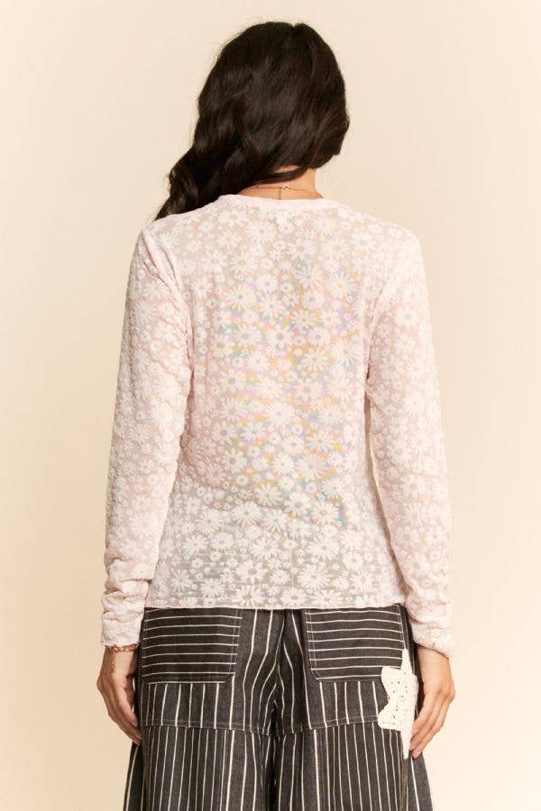 Plus Lavender Long Sleeve Floral Mesh Top
