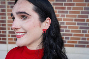 Red Shimmer Bow Studs
