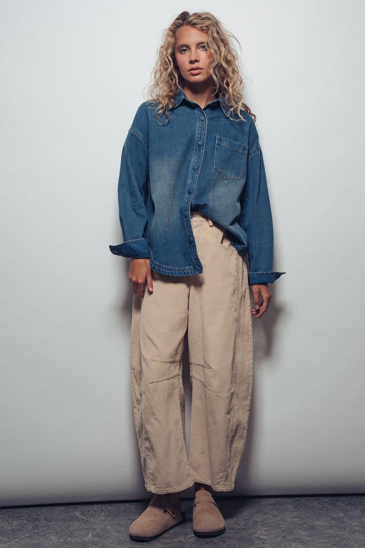 Elbow Patch Denim Button-Up Shirt