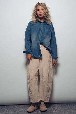 Elbow Patch Denim Button-Up Shirt